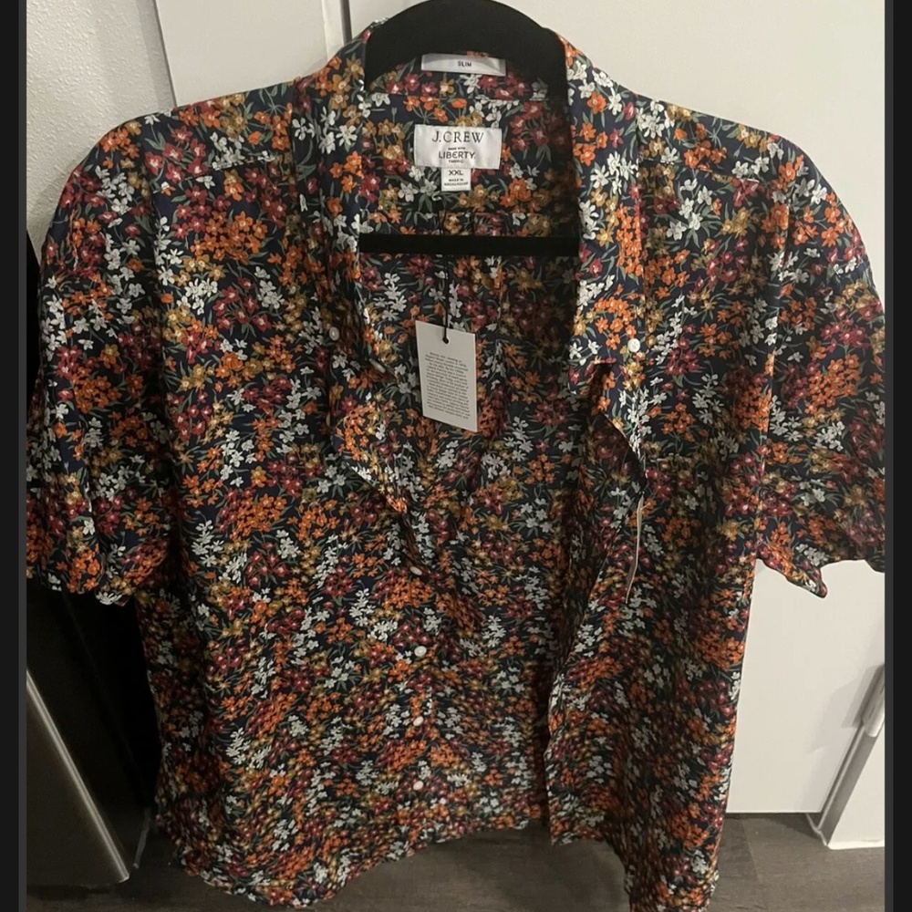 J Crew Mens Slim Fit Floral Button Up Shirt Short Sleeve